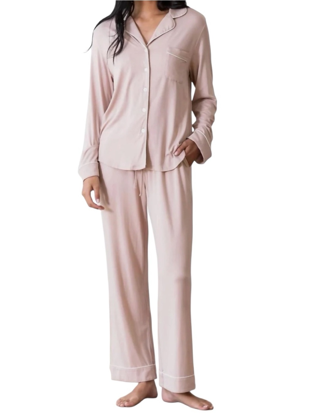 Cozy Earth Bamboo Stretch Knit Classic Long Sleeve Pajama Set Blush XXL NWT